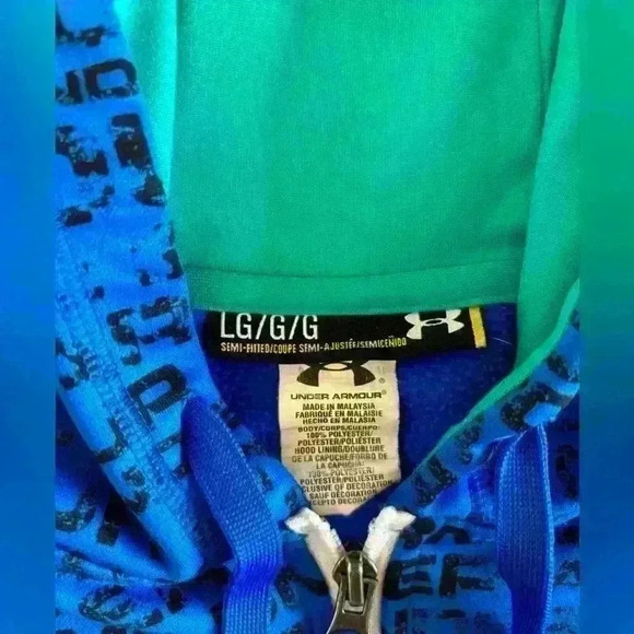 Under Armour Hoodie Women's Size Lg Semi-Fitted Blue Logo Full Zip Sweatshirt - Picture 6 of 8